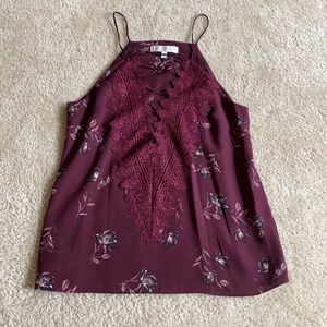 Wayf Plum Flower Print Lace Front Camisole